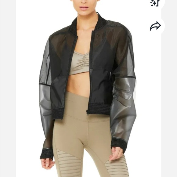 ALO Yoga Black Sheer Bomber Jacket - Picture 4 of 10
